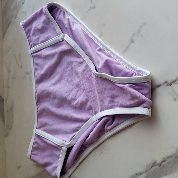 Kona Sol™ Purple Terry Cloth Solid High Waist High Leg Bikini Bottom Size L # - Picture 2 of 7